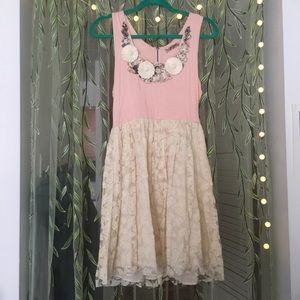 Pink/cream lace dress with front detail